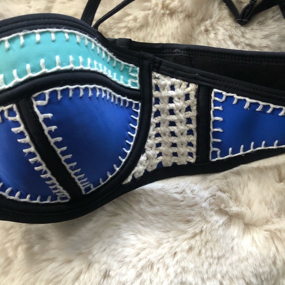 CROCHET TRIANGLE NEOPRENE BIKINI BLUE ANAWHATA top only - Picture 11 of 11